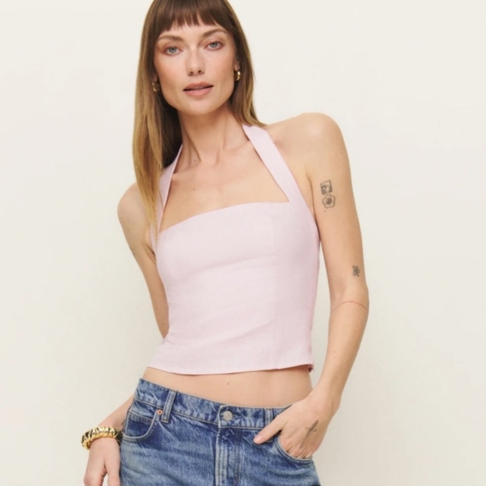 Reformation Malika Linen Top in Cherry Blossom *NWT*